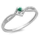 0.15 Carat (ctw) 10k White Gold Round Green Emerald And White Diamond Ladies Promise Engagement Ring