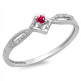0.15 Carat (ctw) 10k White Gold Round Ruby And White Diamond Ladies Promise Engagement Ring