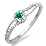 0.16 Carat (ctw) 10k White Gold Round Cut Green Emerald And White Diamond Ladies Engagement Bridal Promise Ring