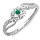 0.15 Carat (ctw) 10k White Gold Round Cut Green Emerald And White Diamond Ladies Engagement Bridal Promise Ring