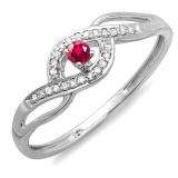 0.15 Carat (ctw) 18k White Gold Round Cut Ruby And White Diamond Ladies Engagement Bridal Promise Ring