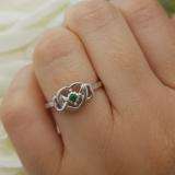 0.05 Carat (ctw) Sterling Silver Round Green Emerald Ladies Solitaire Promise Three Heart Infinity Love Engagement Ring