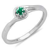 0.12 Carat (ctw) 10K White Gold Round Cut Green Emerald Ladies Twisted Style Solitaire Bridal Promise Ring