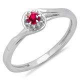 0.12 Carat (ctw) 10K White Gold Round Cut Ruby Ladies Twisted Style Solitaire Bridal Promise Ring