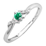 0.18 Carat (ctw) 18k White Gold Round Green Emerald And White Diamond Ladies Bridal Promise Engagement Ring