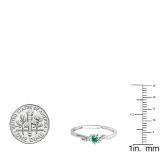 0.18 Carat (ctw) 18k White Gold Round Green Emerald And White Diamond Ladies Bridal Promise Engagement Ring