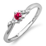 0.18 Carat (ctw) 10k White Gold Round Ruby And White Diamond Ladies Bridal Promise Engagement Ring