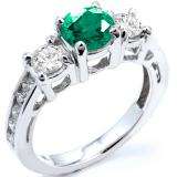 2.55 Carat (ctw) 14k White Gold Round Green Emerald And White Diamond Ladies Bridal Engagement Ring 2 1/2 CT