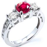 1.80 Carat (ctw) 14k White Gold Round Red Ruby And White Diamond Ladies Bridal Engagement Ring