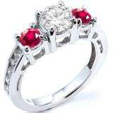 2.55 Carat (ctw) 14k White Gold Round Red Ruby And White Diamond Ladies Bridal Engagement Ring 2 1/2 CT