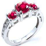 2.55 Carat (ctw) 14k White Gold Round Red Ruby And White Diamond Ladies Bridal Engagement Ring 2 1/2 CT