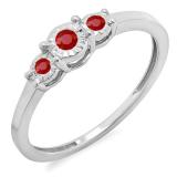 0.20 Carat (ctw) Sterling Silver Round Ruby Ladies 3 stone Engagement Promise Ring 1/5 CT