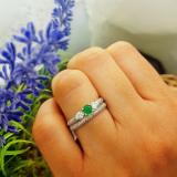 0.85 Carat (ctw) 10k White Gold Round Green Emerald And White Diamond 3 Stone Ladies Bridal Engagement Ring Wedding Band Set