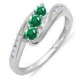 0.50 Carat (ctw) 18k White Gold Round White Diamond And Green Emerald Ladies Swirl Engagement 3 Stone Bridal Ring 1/2 CT