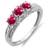 1.00 Carat (ctw) 18k White Gold Round White Diamond And Ruby Ladies Vintage Bridal 3 Stone Engagement Ring