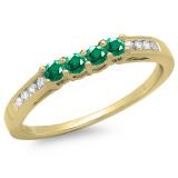 0.40 Carat (ctw) 14K Yellow Gold Round Emerald & Diamond Ladies Bridal Anniversary Wedding Band Ring