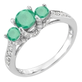 1.00 Carat (ctw) 14k White Gold Round White Diamond And Green Emerald 3 Stone Ladies Bridal Engagement Ring 1 CT