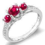 1.00 Carat (ctw) 14k White Gold Round White Diamond And Red Ruby 3 Stone Ladies Bridal Engagement Ring 1 CT