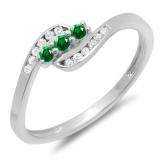 0.25 Carat (ctw) 10K White Gold Round Green Emerald And White Diamond Ladies Anniversary Promise Wedding Ring 1/4 CT