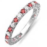 1.00 Carat (ctw) 14K White Gold Round Ruby And White Diamond Eternity Sizeable Stackable Ring Anniversary Wedding Band 1 CT