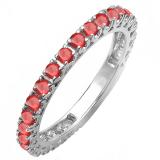 1.10 Carat (ctw) 14K White Gold Round Ruby Eternity Sizeable Stackable Ring Anniversary Wedding Band 1 CT