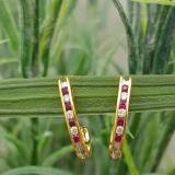 0.25 Carat (ctw) 10K Yellow Gold Round Ruby & White Diamond Ladies Fancy J Shaped Hoop Earrings 1/4 CT