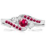 0.50 Carat (ctw) 10k White Gold Round Ruby And White Diamond Ladies Swirl Bridal Engagement Ring Matching Band Set 1/2 CT