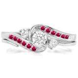 0.50 Carat (ctw) 10k White Gold Round Ruby And White Diamond Ladies Swirl Bridal Engagement Ring Matching Band Set 1/2 CT