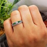 0.45 Carat (ctw) 14k White Gold Round Green Emerald And White Diamond Ladies 5 Stone Bridal Engagement Ring Matching Band Set 1/2 CT