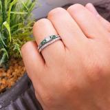 0.45 Carat (ctw) 14k White Gold Round Green Emerald And White Diamond Ladies 5 Stone Bridal Engagement Ring Matching Band Set 1/2 CT