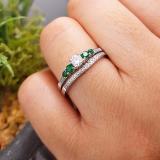0.45 Carat (ctw) 14k White Gold Round Green Emerald And White Diamond Ladies 5 Stone Bridal Engagement Ring Matching Band Set 1/2 CT