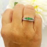0.45 Carat (ctw) 14k White Gold Round Green Emerald And White Diamond Ladies 5 Stone Bridal Engagement Ring Matching Band Set 1/2 CT