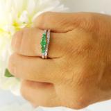 0.45 Carat (ctw) 14k White Gold Round Green Emerald And White Diamond Ladies 5 Stone Bridal Engagement Ring Matching Band Set 1/2 CT