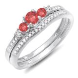 0.45 Carat (ctw) 14k White Gold Round Ruby And White Diamond Ladies 5 Stone Bridal Engagement Ring Matching Band Set 1/2 CT