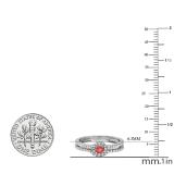 0.45 Carat (ctw) 14k White Gold Round Ruby And White Diamond Ladies Halo Style Bridal Engagement Ring Matching Band Set 1/2 CT