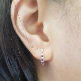 0.20 Carat (ctw) 10K White Gold Round White Diamond And Ruby Ladies Hoop Earrings 1/5 CT