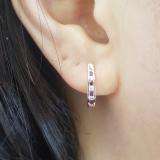 0.20 Carat (ctw) 10K White Gold Round White Diamond And Ruby Ladies Hoop Earrings 1/5 CT