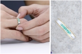 0.12 Carat (ctw) 18K Yellow Gold Plated Sterling Silver Round Green Emerald Men's Seven Stone Wedding Band