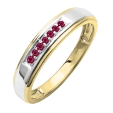 0.12 Carat (ctw) 18K Yellow Gold Plated Sterling Silver Round Red Ruby Men's Seven Stone Wedding Band