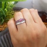 1.75 Carat (ctw) 10k White Gold Princess & Round Ruby and White Moissanite Ladies Bridal Engagement Ring Set 1 3/4 CT