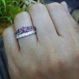 1.75 Carat (ctw) 10k White Gold Princess & Round Ruby and White Moissanite Ladies Bridal Engagement Ring Set 1 3/4 CT