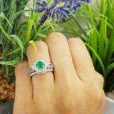 1.00 Carat (ctw) 14k White Gold Round Green Emerald & White Diamond Ladies Halo Bridal Engagement Ring Set Matching Band 0.40 CT Center included 1 CT