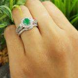 1.00 Carat (ctw) 14k White Gold Round Green Emerald & White Diamond Ladies Halo Bridal Engagement Ring Set Matching Band 0.40 CT Center included 1 CT