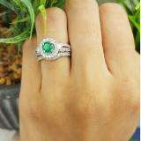 1.00 Carat (ctw) 14k White Gold Round Green Emerald & White Diamond Ladies Halo Bridal Engagement Ring Set Matching Band 0.40 CT Center included 1 CT