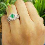 1.00 Carat (ctw) 14k White Gold Round Green Emerald & White Diamond Ladies Halo Bridal Engagement Ring Set Matching Band 0.40 CT Center included 1 CT
