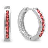 0.15 Carat (ctw) Small 11mm Sterling Silver Round Ruby Huggie Hoop Earrings