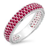 1.30 Carat (ctw) 14K White Gold Round Ruby Ladies Pave Set Anniversary Wedding Eternity Ring Band 1 1/3 CT