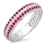 1.30 Carat (ctw) 14K White Gold Round White Diamond & Ruby Ladies Pave Set Anniversary Wedding Eternity Ring Band 1 1/3 CT