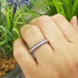 1.30 Carat (ctw) 14K White Gold Round White Diamond & Ruby Ladies Pave Set Anniversary Wedding Eternity Ring Band 1 1/3 CT