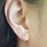 0.15 Carat (ctw) Small 11mm Sterling Silver Round Ruby & White Diamond Huggie Hoop Earrings